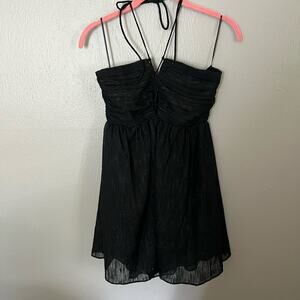 MNG Black Textured Halter Tie Top Romper with Lace Up Details Size Small casual